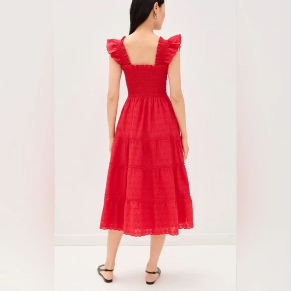Hill House The Ellie Nap Dress Medium Color: Red Daisy Check Eyelet NWT - Picture 2 of 6